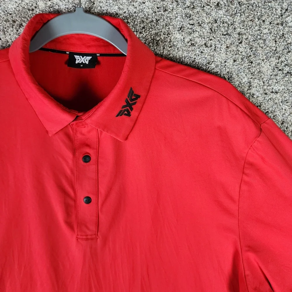 PXG Polo Shirt Mens Medium Red Athletic Snap Button Performance Golf Excellent - Picture 3 of 15